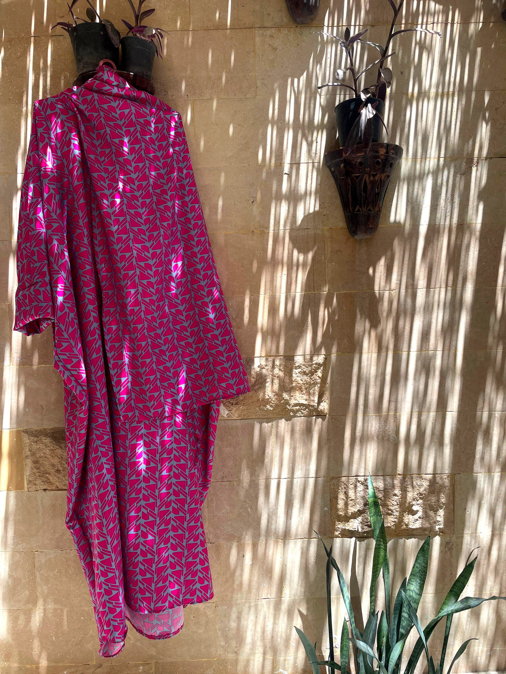 Hot Pink Geometric Herringbone Prayer Shawl | Bold Energy Khushoo Esdalat