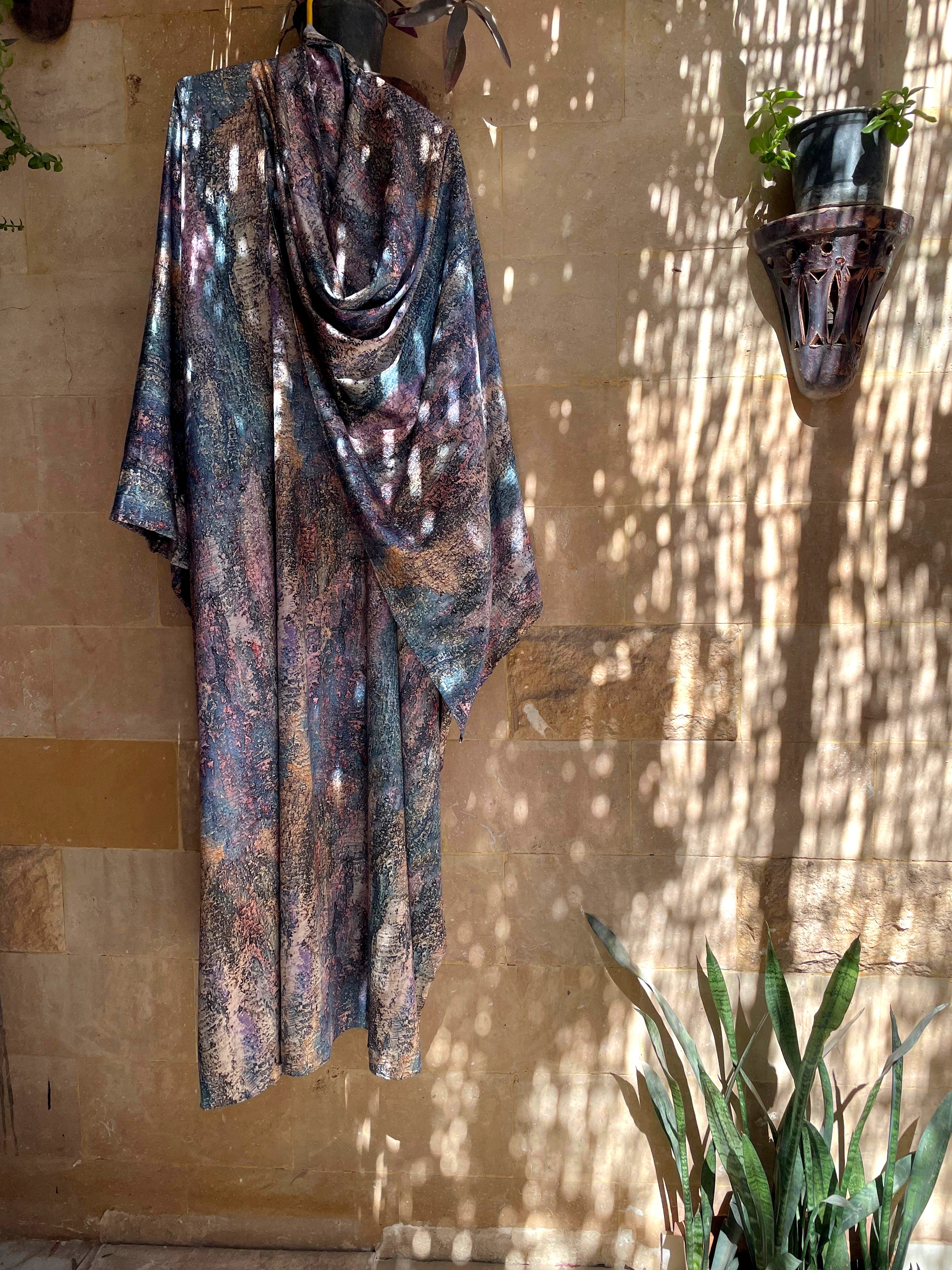 Metallic Abstract Textured Prayer Shawl | Luxe Shimmer Khushoo Esdalat