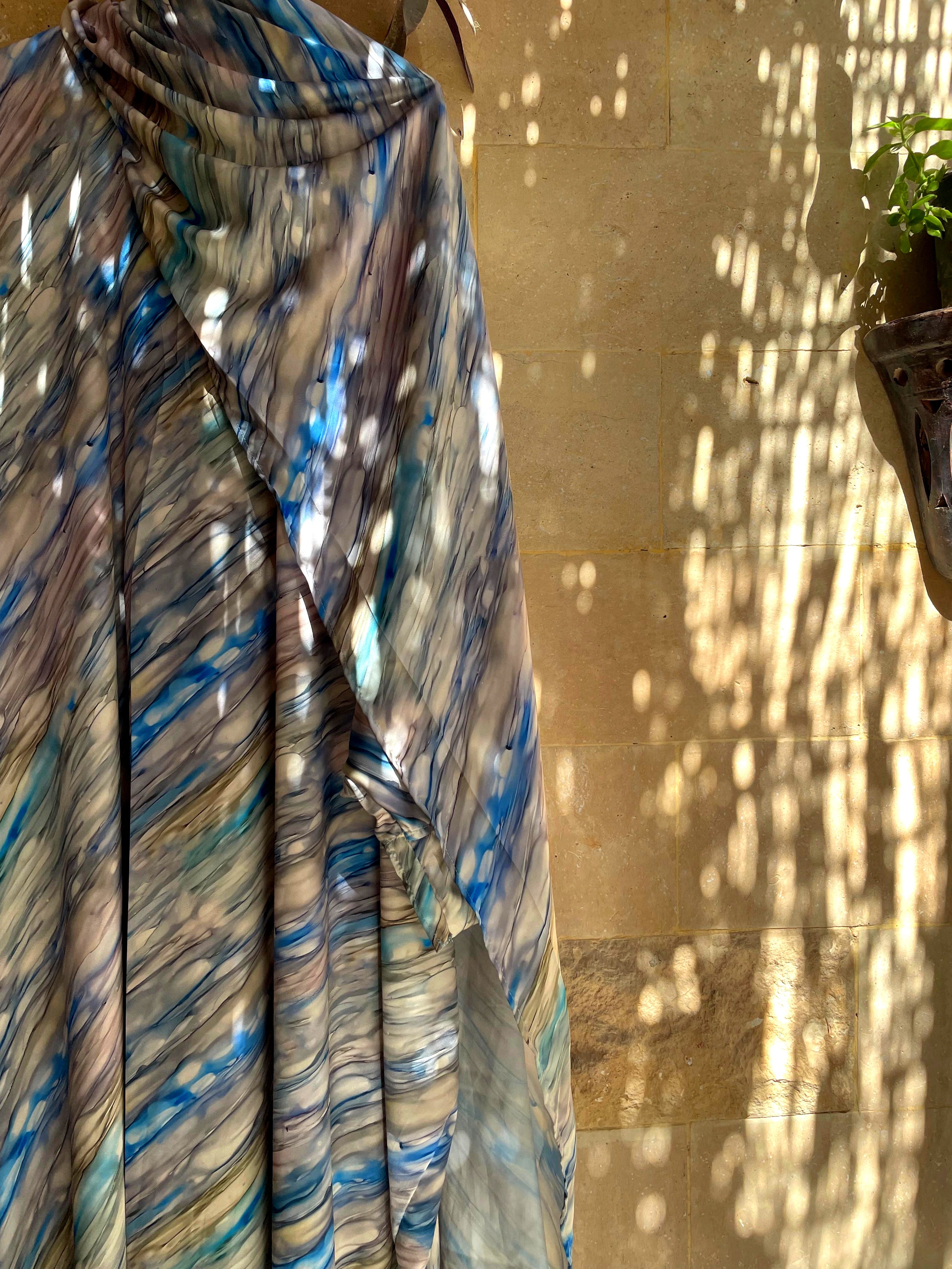 Ocean Watercolor Stripe Prayer Shawl | Flowing Blue Khushoo Esdalat