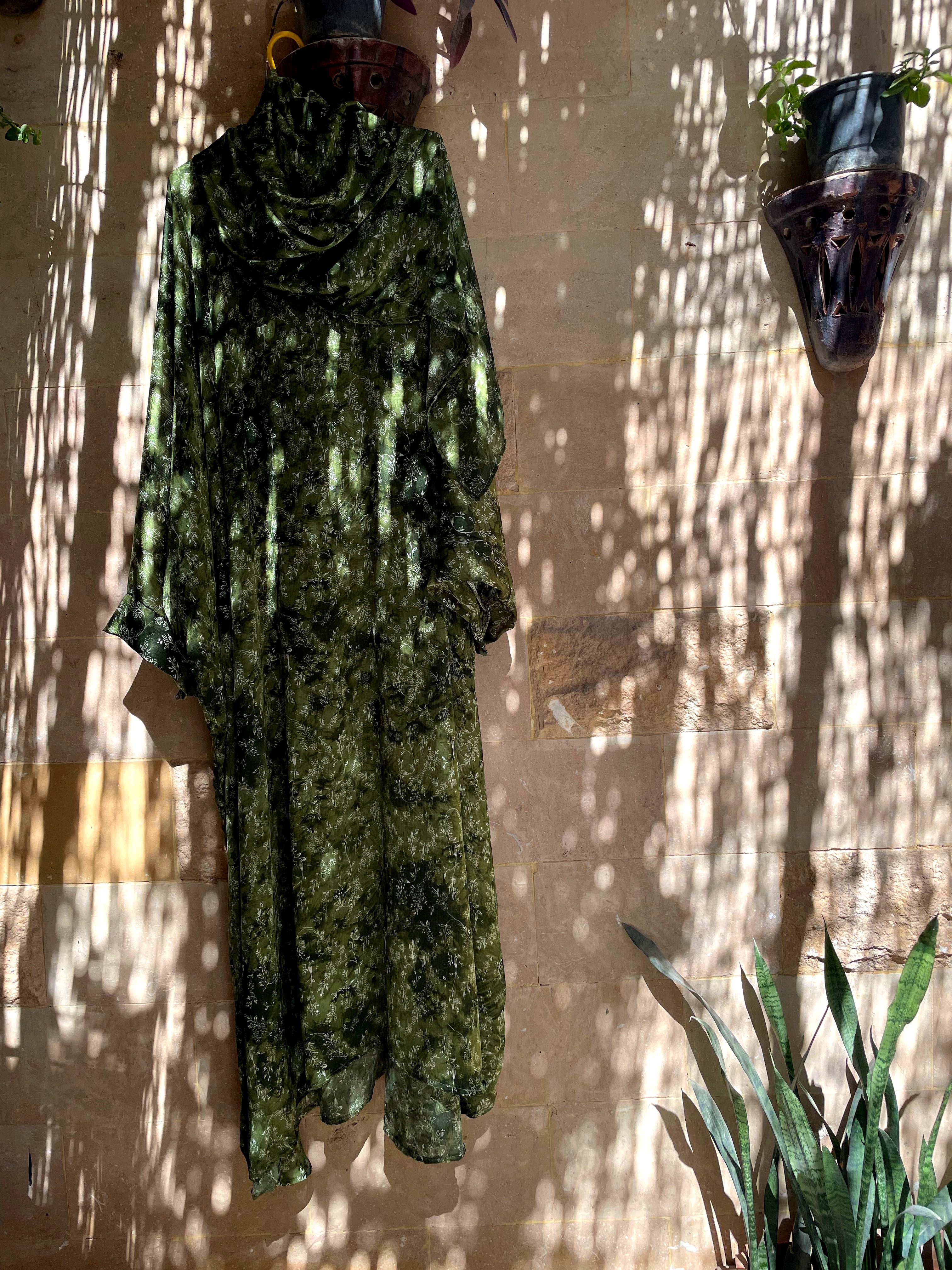 Olive Green Botanical Prayer Shawl | Nature Inspired Khushoo Esdalat