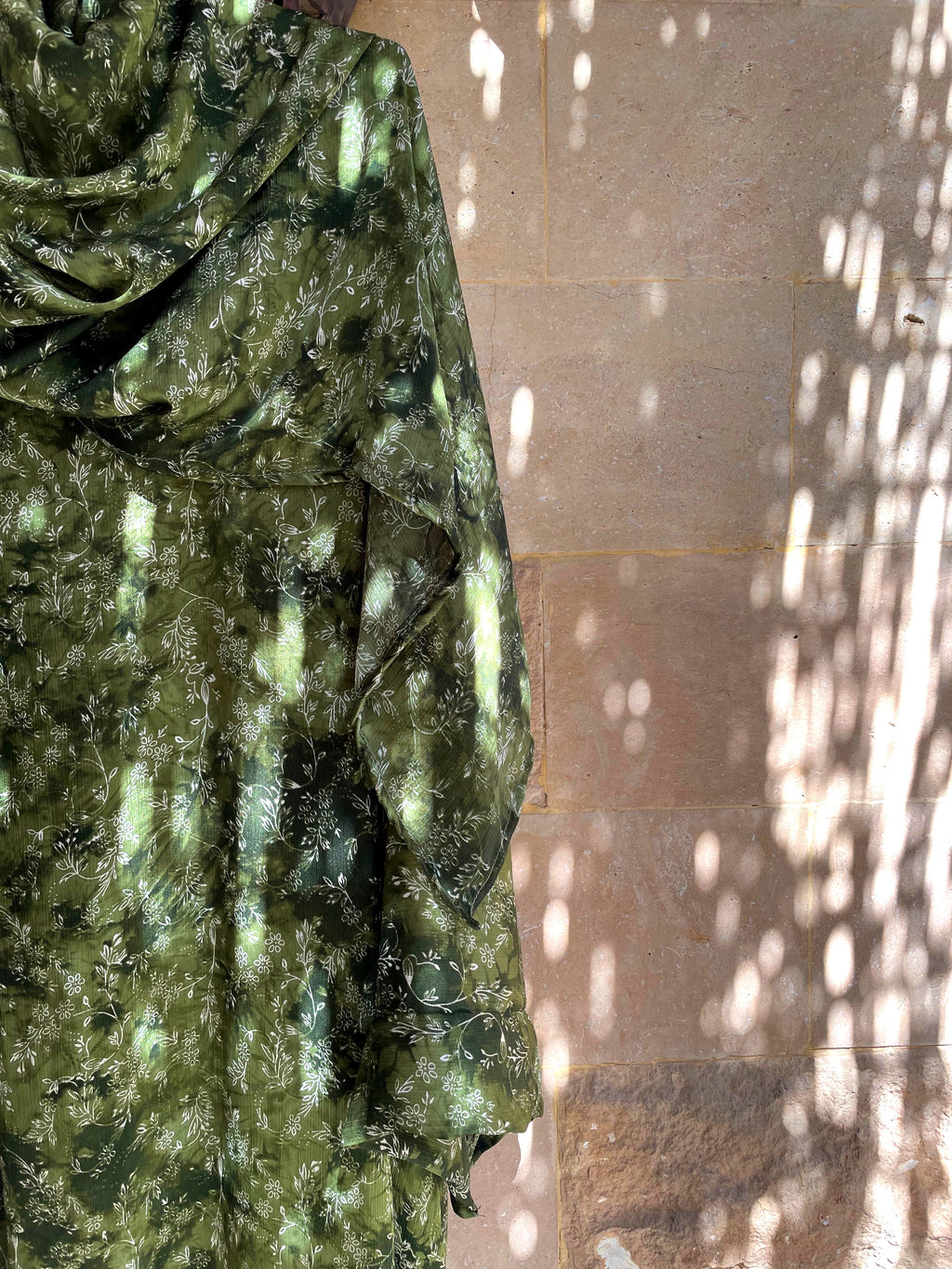 Olive Green Botanical Prayer Shawl | Nature Inspired Khushoo Esdalat