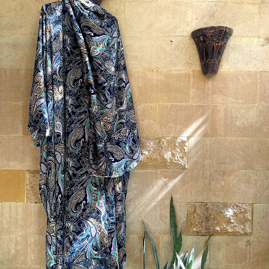 Navy Blue Paisley Prayer Shawl | Elegant Khushoo Esdalat