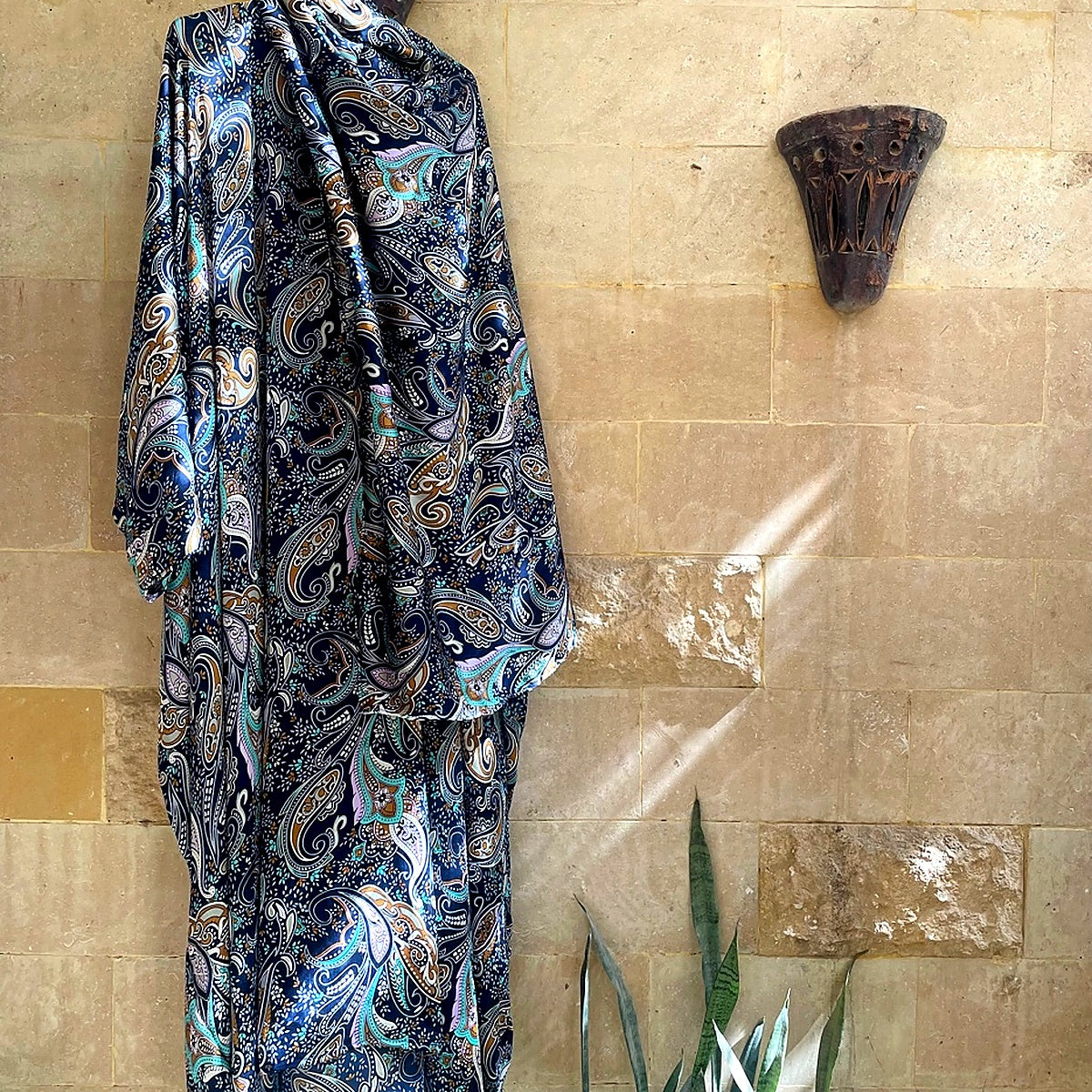 Navy Blue Paisley Prayer Shawl | Elegant Khushoo Esdalat