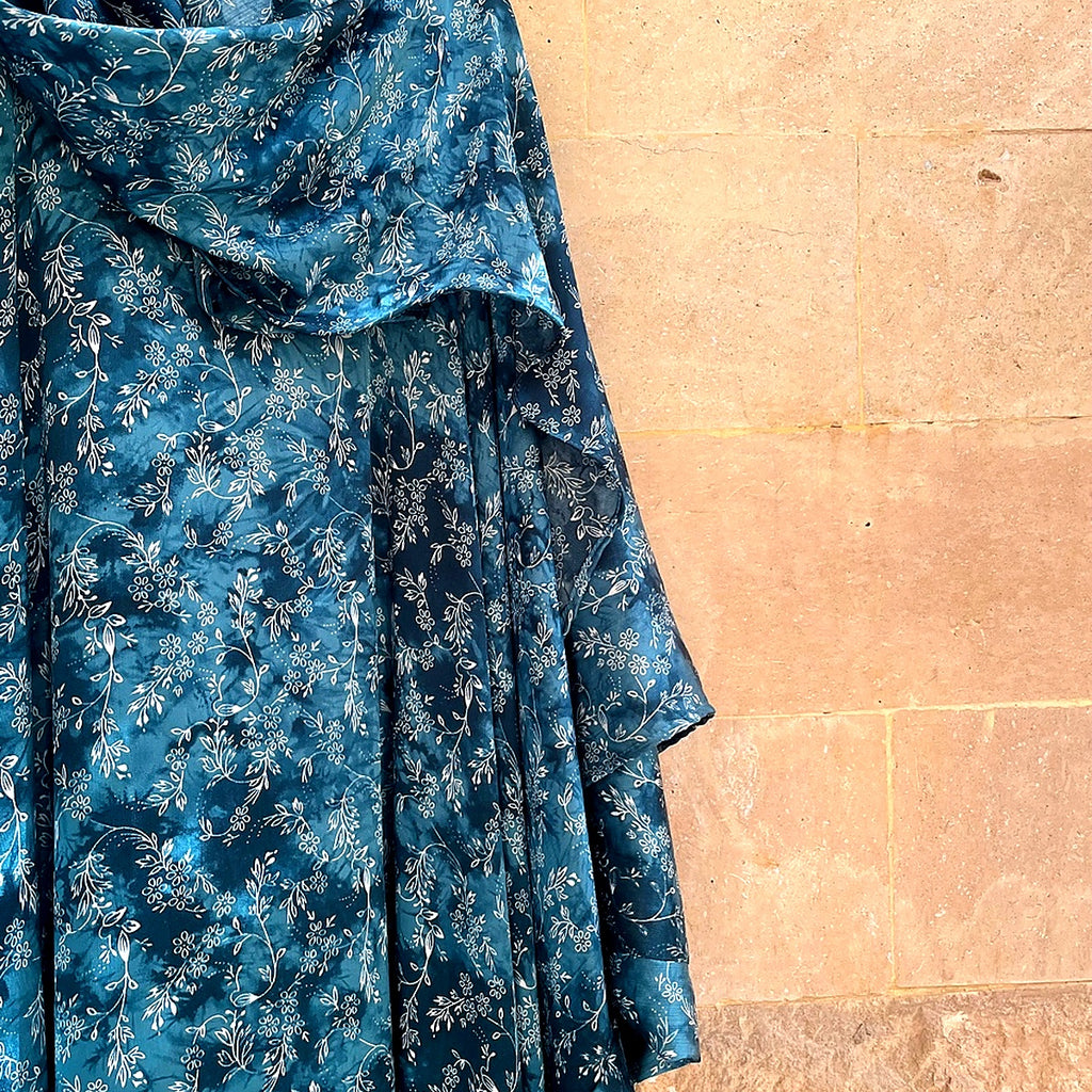 Teal Blue Floral Prayer Shawl | Serene Khushoo Esdalat