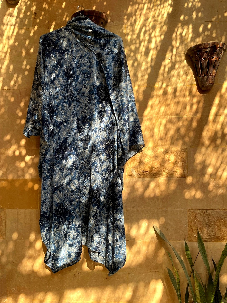 Navy Blue Botanical Prayer Shawl | Vintage Khushoo Esdalat