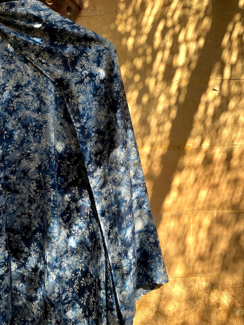 Navy Blue Botanical Prayer Shawl | Vintage Khushoo Esdalat
